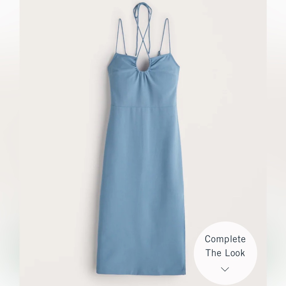 Abercrombie Halter Keyhole Knit Midi Dress Blue
